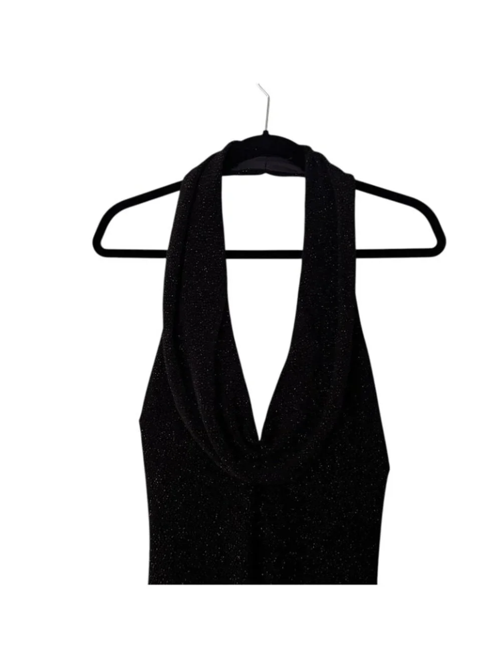 Maxi Halter Dress Women's 10 Black White Sparkly Stretchy Cruella Vintage - Picture 5 of 16